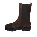 Woman's high ankle boot in brown suede with elastic bands and captoe heel 4 - Available sizes:  32