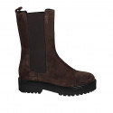 Woman's high ankle boot in brown suede with elastic bands and captoe heel 4 - Available sizes:  32