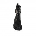 Woman's laced ankle boot with zipper, captoe and buckle in black leather heel 4 - Available sizes:  32, 33