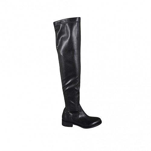 Woman's over-the-knee boot in black leather and elastic material heel 3 - Available sizes:  33, 34