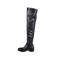Woman's over-the-knee boot in black leather and elastic material heel 3 - Available sizes:  33, 34