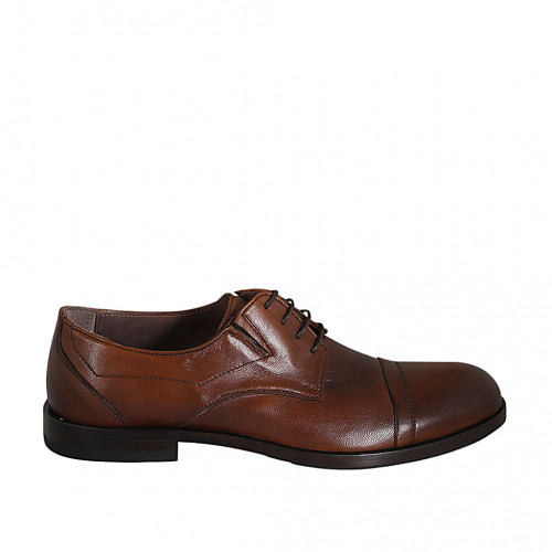 Chaussure derby à bout droit pour hommes avec lacets et elastiques en cuir brun clair - Pointures disponibles:  38, 46, 47, 48, 49, 50, 51