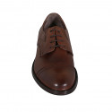 Men's derby laced shoe with captoe and elastics in tan brown leather - Available sizes:  38, 46, 47, 48, 49, 50, 51