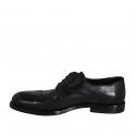Elegante zapato derby para hombre en piel negra con cordones, elasticos y puntera - Tallas disponibles:  38, 50, 51