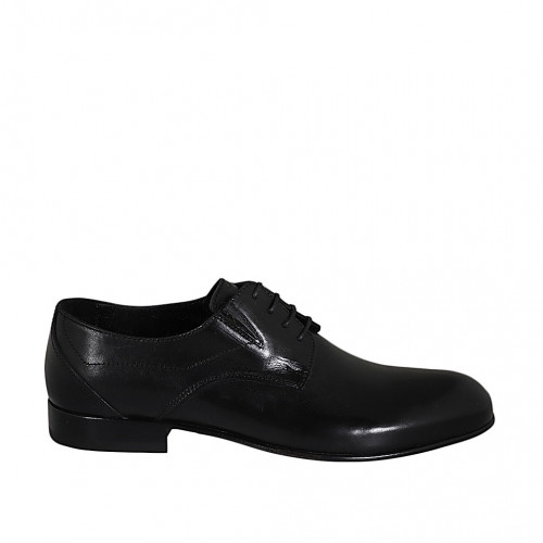 Scarpa derby elegante da uomo stringata con elastici in pelle liscia nera - Misure disponibili: 36, 38, 49, 50, 51