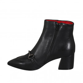 Bottines à bout pointu pour femmes avec fermeture éclair et accessoire en cuir noir talon 6 - Pointures disponibles:  45 2
