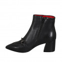 Woman's pointy ankle boot with zipper and accessory in black leather heel 6 - Available sizes:  45
