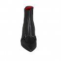Botines a punta para mujer con cremallera y accesorio en piel negra tacon 6 - Tallas disponibles:  45