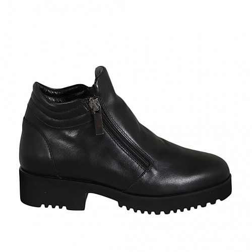 Botines bajos con cremalleras para mujer en piel negra tacon 4 - Tallas disponibles:  32, 43, 45