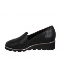 Woman's loafer with removable insole and elastic bands in black leather wedge heel 4 - Available sizes:  31