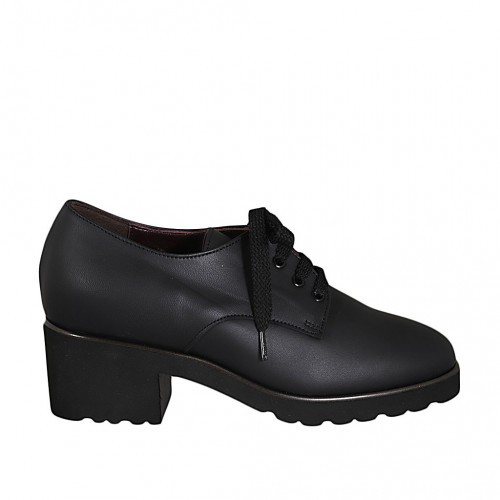 Woman's shoe in black leather with laces and removable insole heel 5 - Available sizes:  43