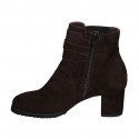 Woman's ankle boot with removable insole, buckle, zipper and elastic in brown suede heel 6 - Available sizes:  42, 43, 44, 45