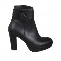 Woman's ankle boot with buckle, zipper and platform in black leather heel 10 - Available sizes:  42, 43