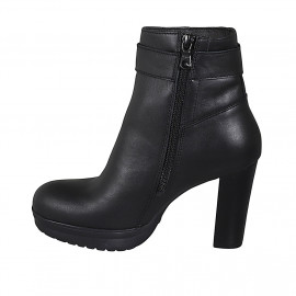 Woman's ankle boot with buckle, zipper and platform in black leather heel 10 - Available sizes:  43 2