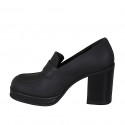 Woman's loafer in matt black leather with platform heel 9 - Available sizes:  42, 43
