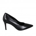 Women's pointy pump in black-colored leather heel 7 - Available sizes:  32, 44