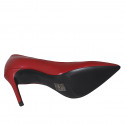 ﻿Woman's pointy pump shoe in red leather with heel 9 - Available sizes:  33, 34, 42, 43, 44, 45, 46