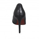 Women's pointy pump shoe in black printed leather heel 9 - Available sizes:  32, 33, 34, 42, 43, 44, 45, 46