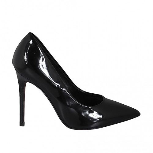 Escarpin à bout pointu pour femmes en cuir verni noir talon 10 - Pointures disponibles:  32, 34