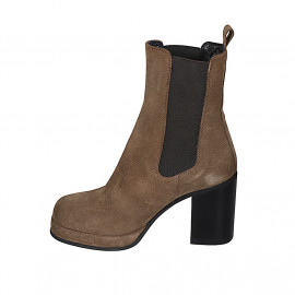 Woman's ankle boot with platform and elastic bands in tobacco brown suede heel 9 - Available sizes:  43 2