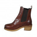 Woman's ankle boot with elastic bands in tan brown leather heel 6 - Available sizes:  32, 42, 43