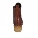 Woman's ankle boot with elastic bands in dark cognac brown leather heel 6 - Available sizes:  32, 42