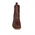 Woman's ankle boot with elastic bands in dark cognac brown leather heel 6 - Available sizes:  32, 42