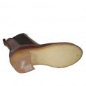 Woman's ankle boot with elastic bands in dark cognac brown leather heel 6 - Available sizes:  32, 42