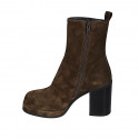 Woman's ankle boot with zipper and platform in tan brown suede heel 9 - Available sizes:  43, 44