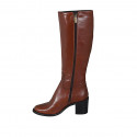 Woman's boot in tan brown leather with zipper heel 7 - Available sizes:  43