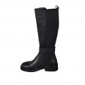 Bottes pour femmes en cuir noir avec boucle et elastiques talon 4 - Pointures disponibles:  44, 45