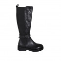 Bottes pour femmes en cuir noir avec boucle et elastiques talon 4 - Pointures disponibles:  44, 45