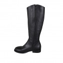 Woman's boot with buckle and zipper in black leather heel 3 - Available sizes:  33, 34, 43, 44, 45