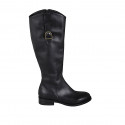 Woman's boot with buckle and zipper in black leather heel 3 - Available sizes:  33, 34, 43, 44, 45