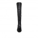 Bota para mujer con media cremallera en tejido elastico y piel negra tacon 4 - Tallas disponibles:  33, 43