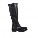 Woman's boot in black leather and elastic material with heel 3 - Available sizes:  33, 34, 42, 43, 45, 47