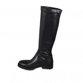 Woman's boot in black leather and elastic material with heel 3 - Available sizes:  34 2