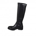 Woman's boot in black leather and elastic material with heel 3 - Available sizes:  33, 34, 42, 43, 45, 47