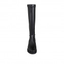 Woman's boot in black leather and elastic material with heel 3 - Available sizes:  33, 34