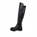 Botas sobre la rodilla para mujer en piel y material elastico negro tacon 4 - Tallas disponibles:  33, 34, 42, 43
