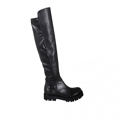 Stivale sopra al ginocchio da donna in pelle ed elasticizzato nero tacco 4 - Misure disponibili: 33, 34, 42, 43