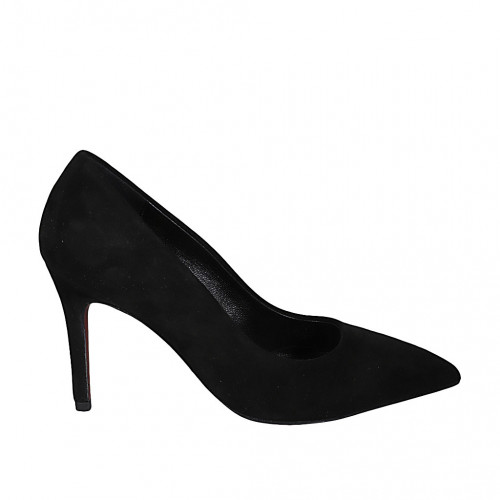 Escarpin à bout pointu pour femmes en daim noir talon 8 - Pointures disponibles:  32, 33, 43, 44