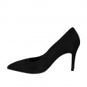 Escarpin à bout pointu pour femmes en daim noir talon 8 - Pointures disponibles:  32, 33, 43, 44