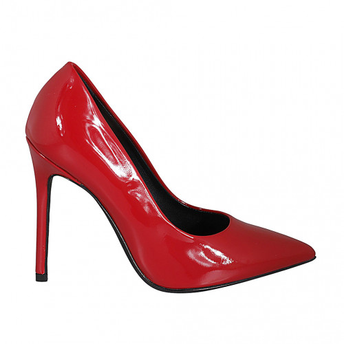 Zapato de salon a punta para mujer en charol rojo con tacon 10 - Tallas disponibles:  32, 33, 34, 42, 43, 44