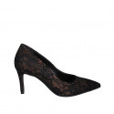 Escarpin pour femmes à bout pointu en cuir bronce et dentelle noir talon 7 - Pointures disponibles:  32