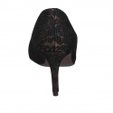 Zapato de salón puntiagudo para mujer en piel bronceada y encaje negro tacon 7 - Tallas disponibles:  32, 34, 44