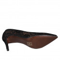 Zapato de salón puntiagudo para mujer en piel bronceada y encaje negro tacon 7 - Tallas disponibles:  32, 34, 44