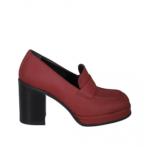 Woman's loafer in matt red leather with platform heel 9 - Available sizes:  42