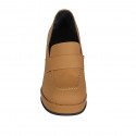 Woman's loafer in matt tan brown leather with platform heel 9 - Available sizes:  32, 34, 42, 44