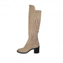 Woman's boot with half zipper in beige suede and elastic material heel 7 - Available sizes:  34, 42, 43